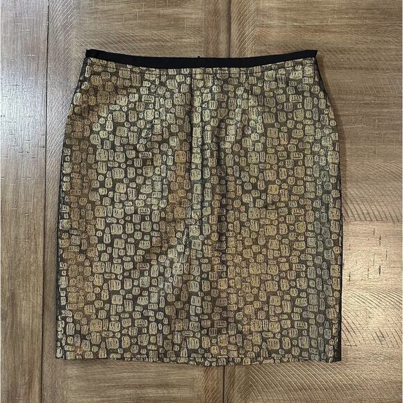 LOFT Skirt Womens Size 8 Petite Gold Metallic Straight Pencil Skirt Lined Zip Up - Picture 9 of 9